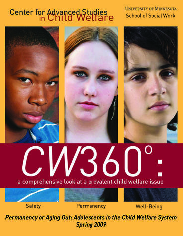 CW360 Spring 2009 edition cover featuring Permanency or Aging Out: Adolescents in the Child Welfare System