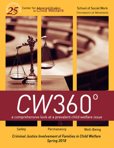 CW360 Spring 2018 edition cover featuring Criminal Justice Involvement of Families in Child Welfare